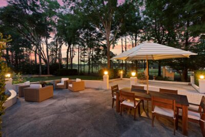 Real Estate Exterior Patio at Sunset looking at golf course